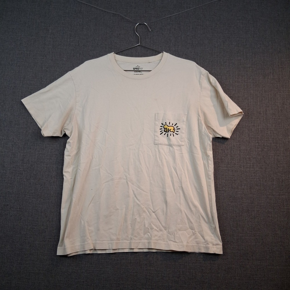 Uniqlo SPRZ NY Keith Haring MoMA Pocket T-Shirt Cream Mens XL Radiant Baby Art
